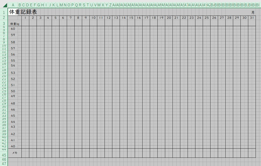 体重管理表 Excel 無料テンプレート はグラフ管理が出来る記録表として作成できる