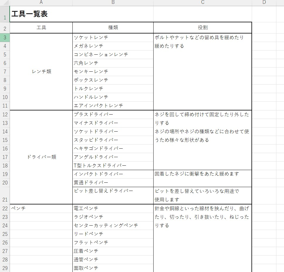 工具一覧表の無料テンプレートをダウンロード